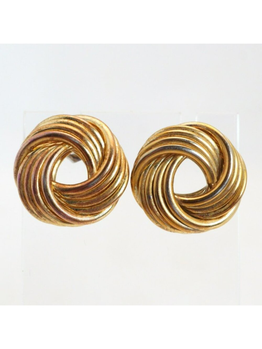 Vintage Gold-Tone Knot Stud Earrings Retro Round Design